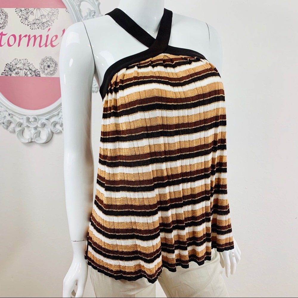 Bebe / Criss Cross Halter Top Tunic Brown Gold